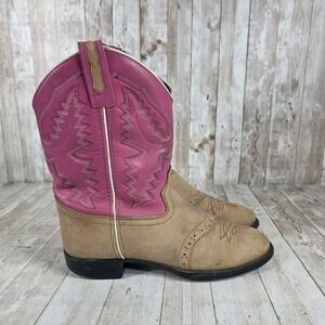 Old West Pink Leather‎ Cowboy Boots Girls Western Size 5.5